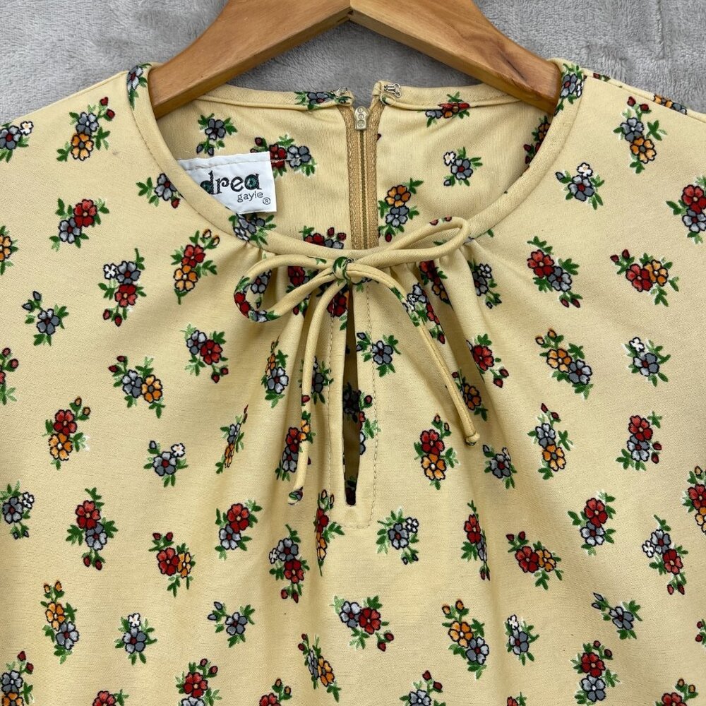 Vintage 70s Andrea Gayle Floral Balloon Sleeve Keyhole Top USA Made - Picture 4 of 14